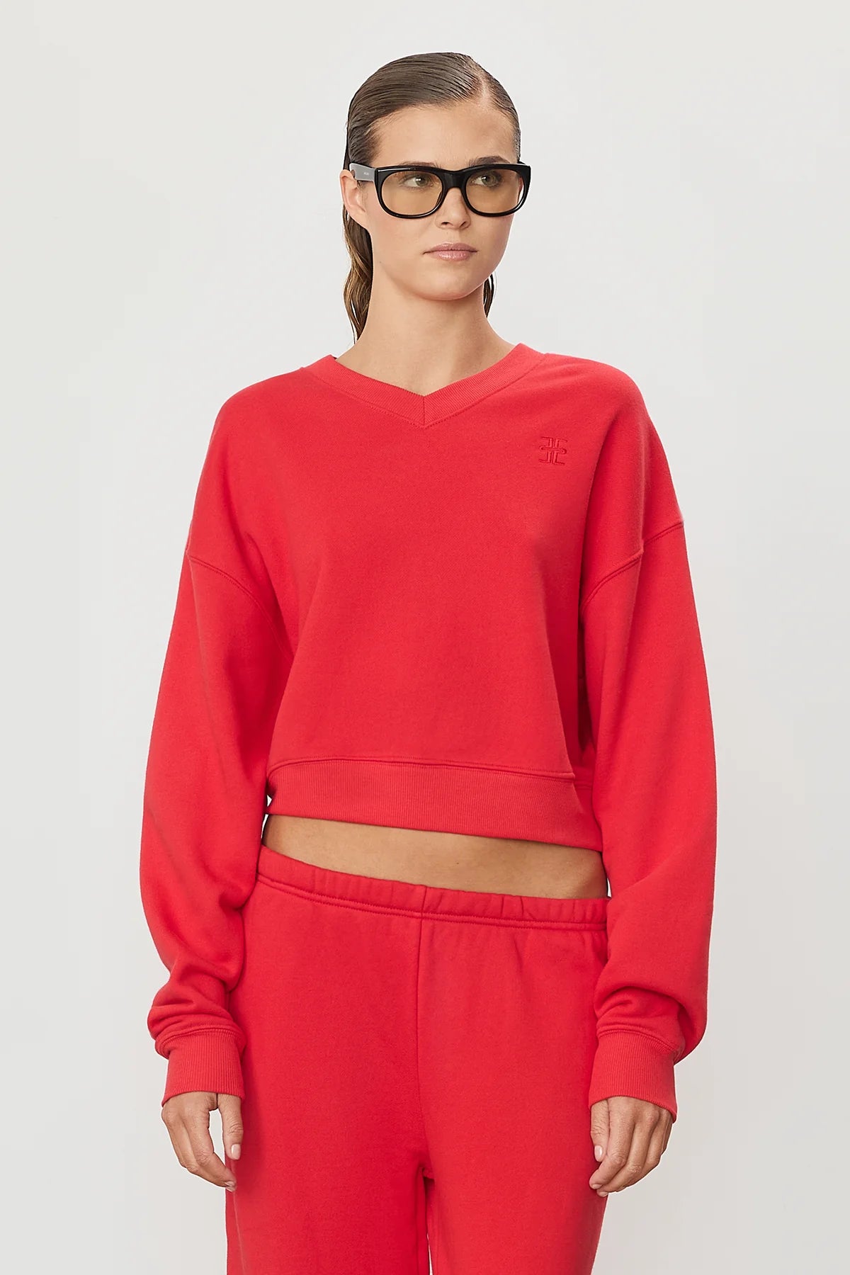 Cropped V-Neck Sweatshirt