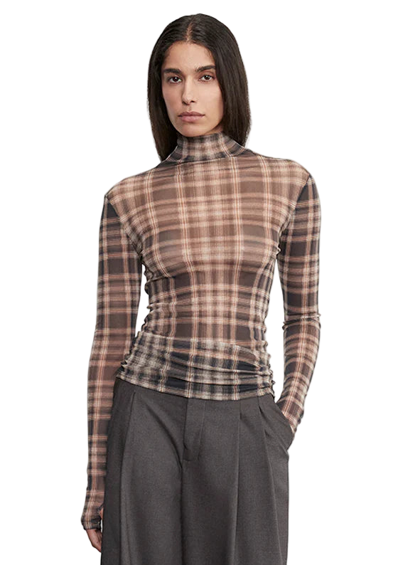 Plaid Mesh Turtleneck