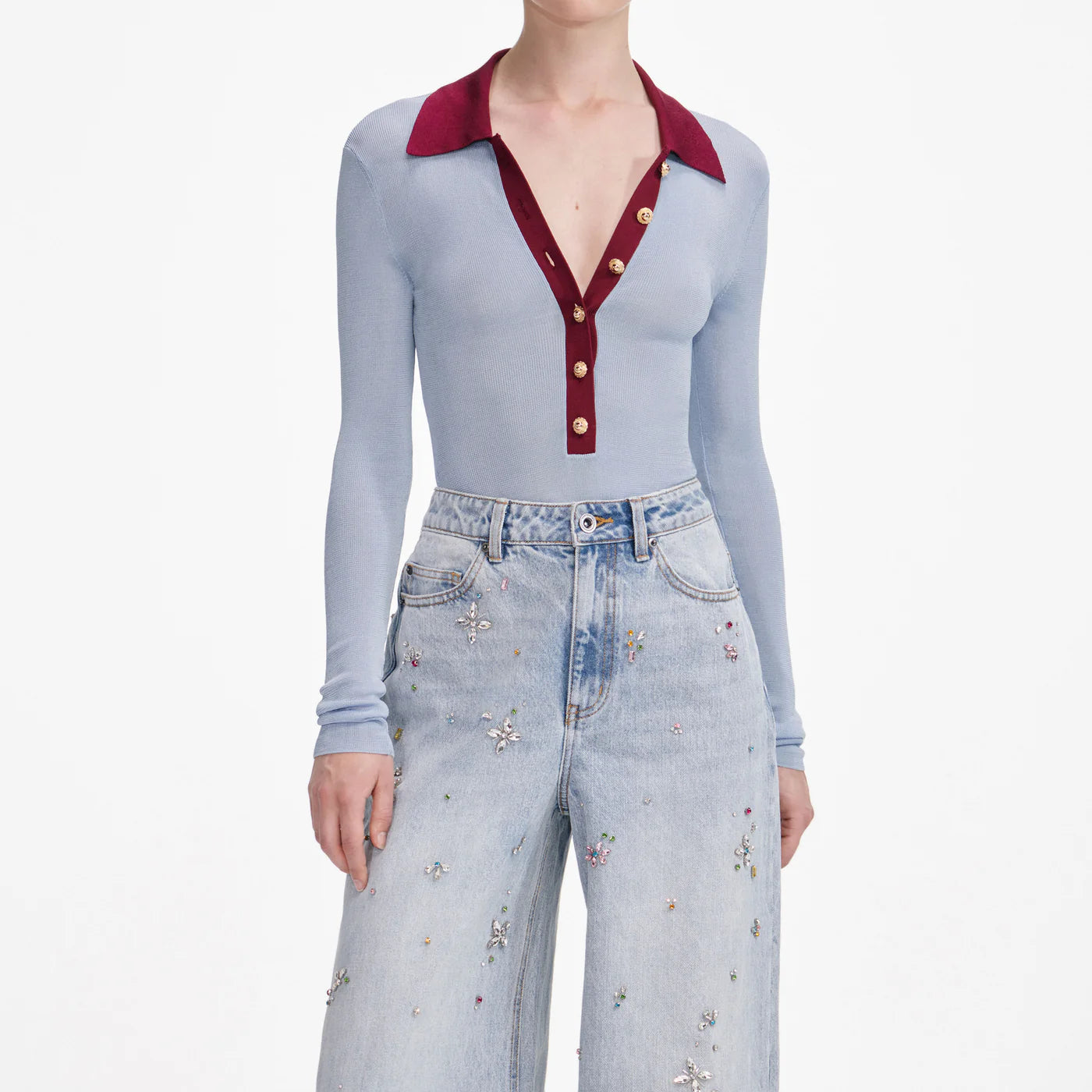 Blue Viscose Knit Bodysuit