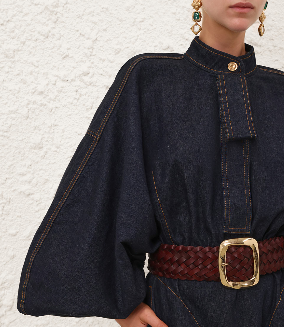 Denim Gathered Mini Dress