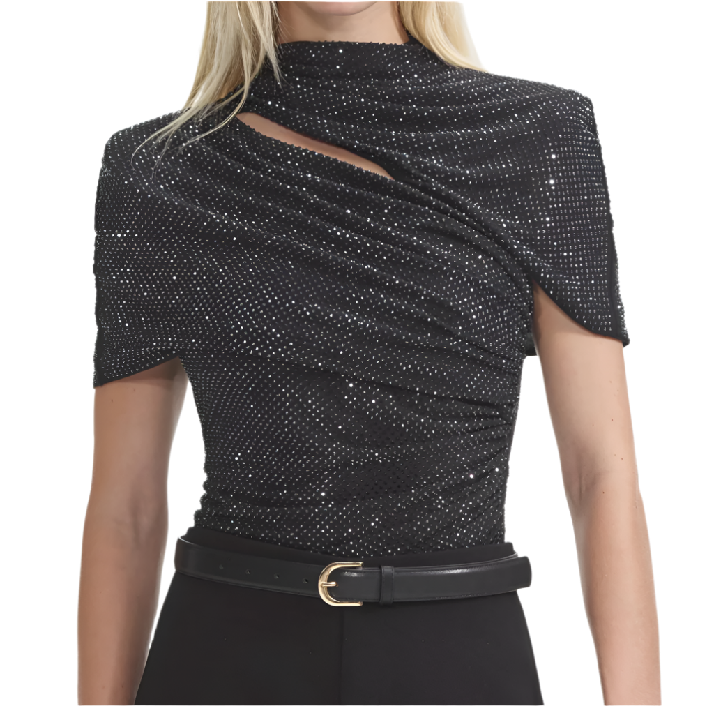 Rhinestone Mesh Cut Out Top