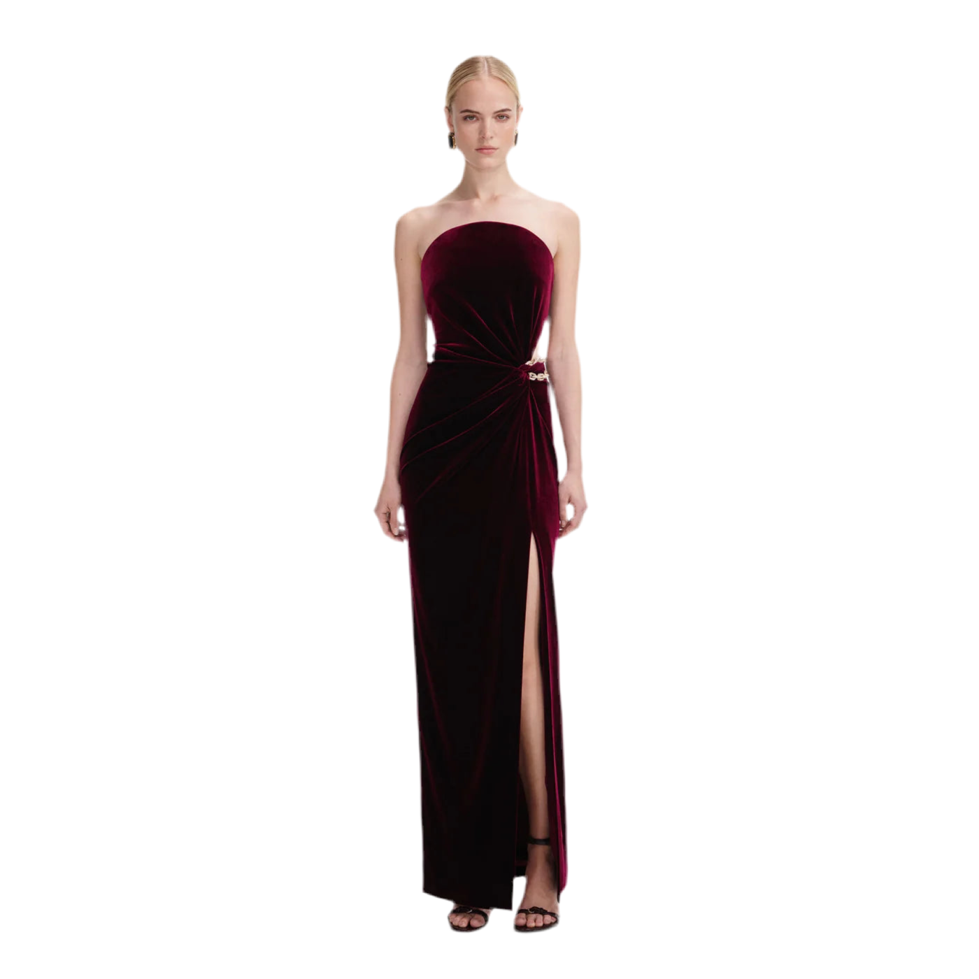 Burgundy Velvet Bandeau Maxi Dress