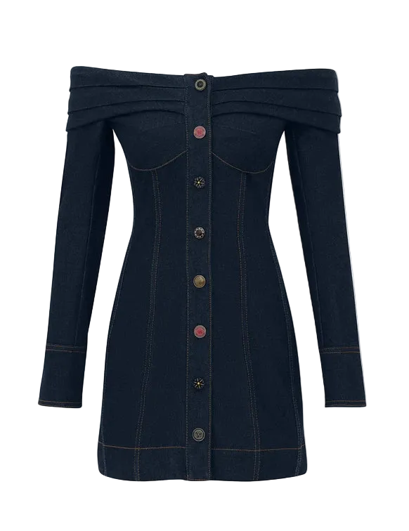 Clash Denim Boatneck Mini Dress