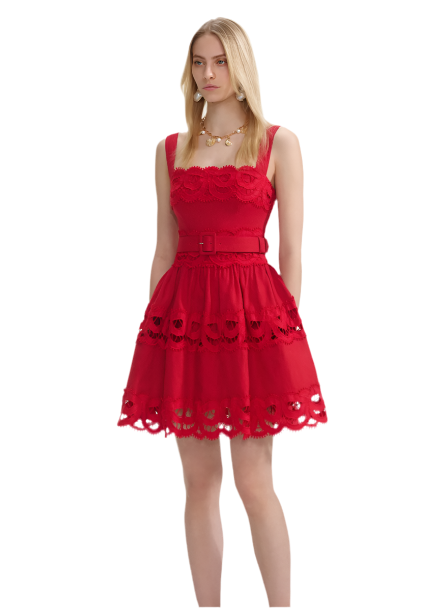 Linen Lace Inset Mini Dress