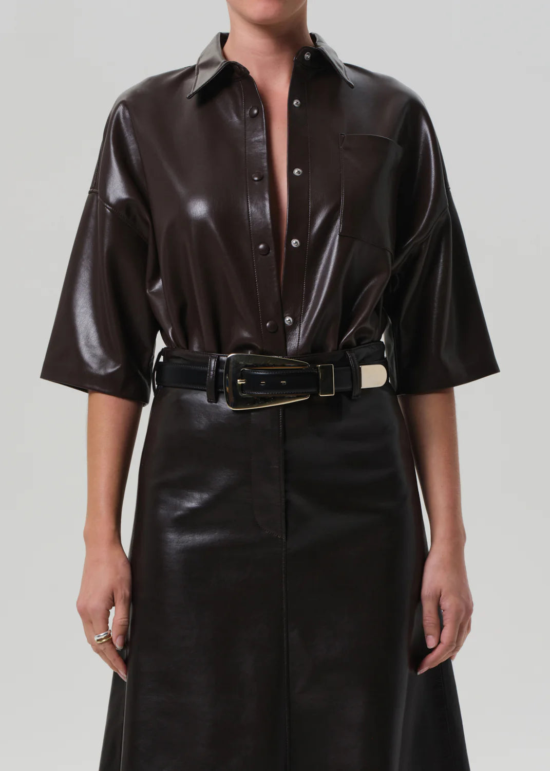 Frances Leather Button Up
