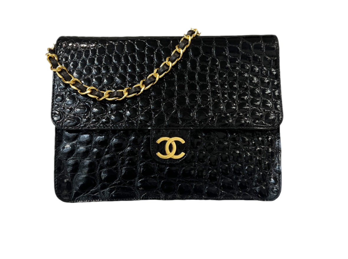 Chanel vintage Rare Black Croc Half Flap
