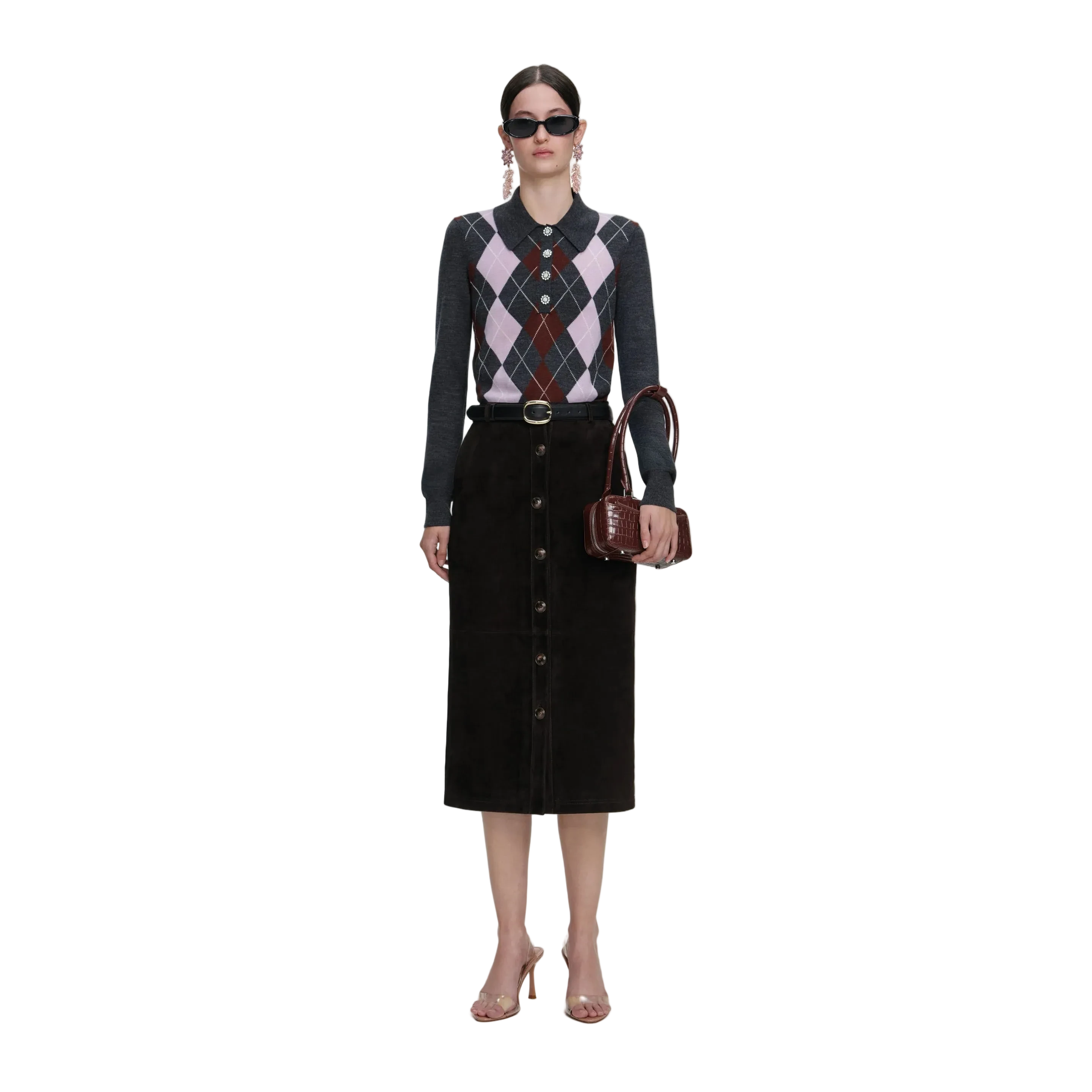 Brown Suede Midi Skirt