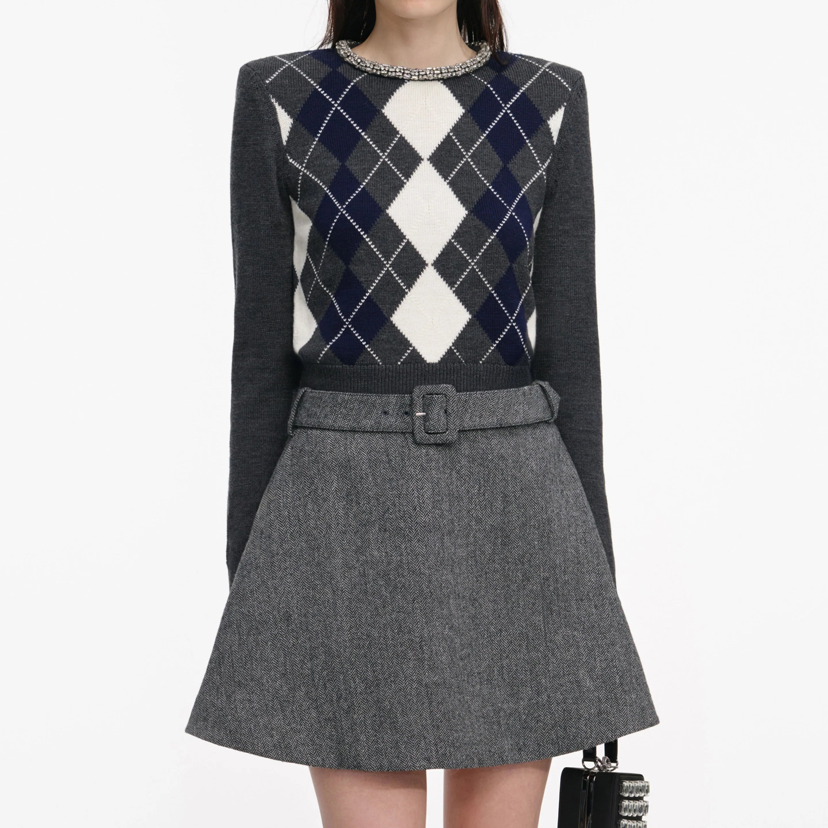 Argyle Crystal Trim Jumper