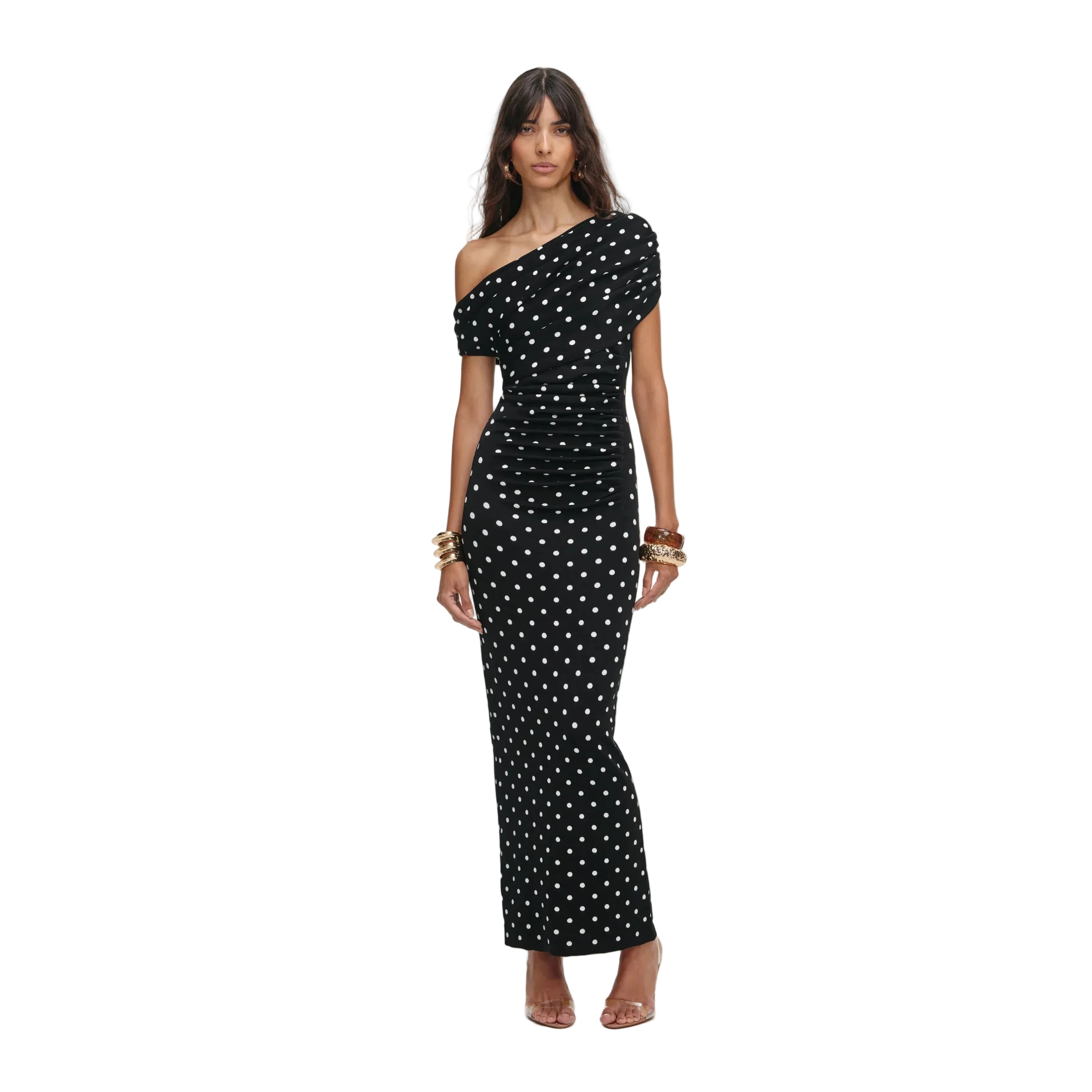 Polka Dot Draped Knit Midi