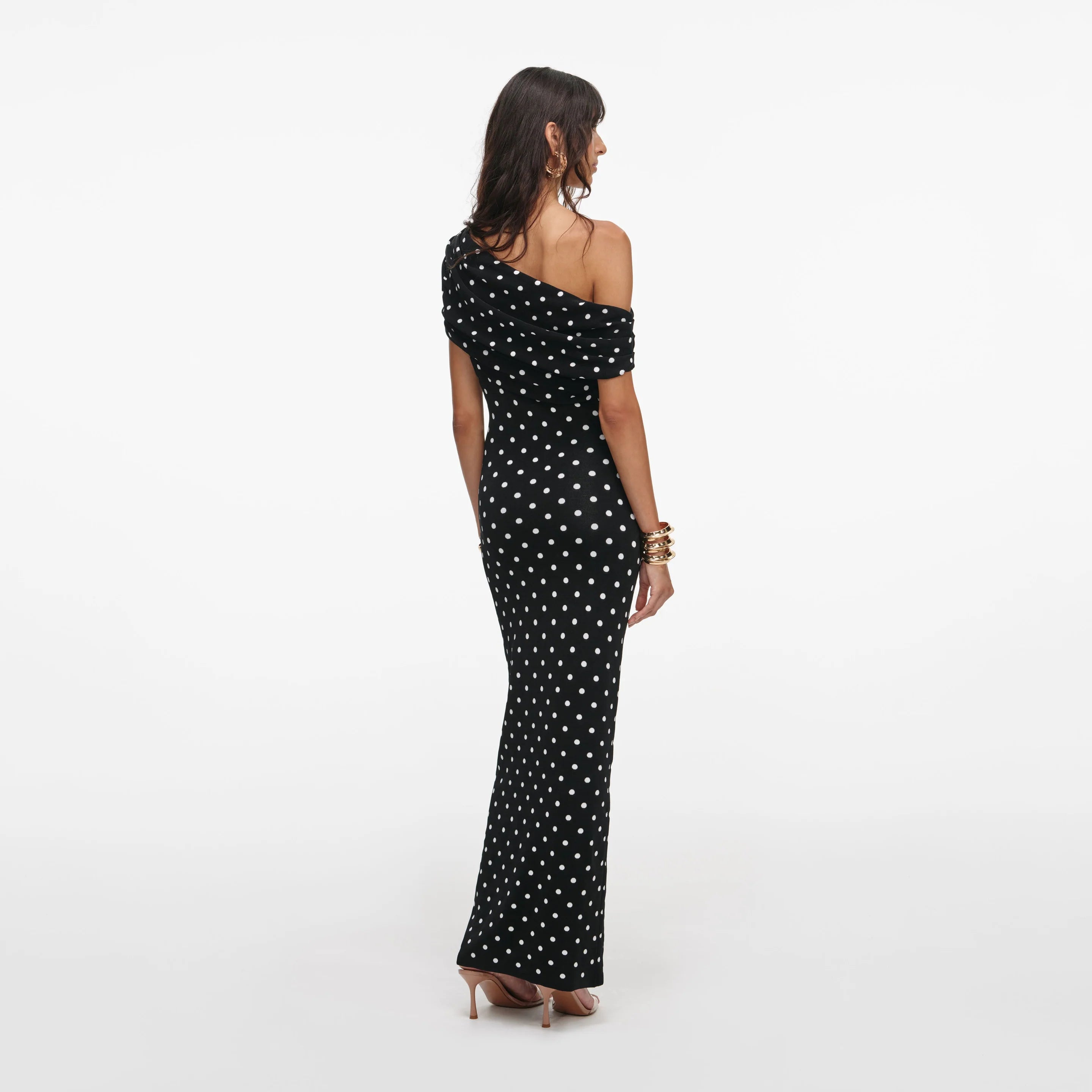 Polka Dot Draped Knit Midi