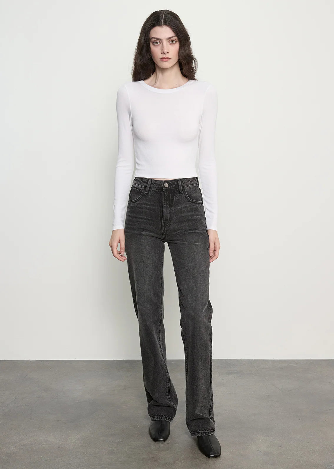Silk Rib Long Sleeve Tuck Top