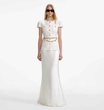 Taffeta Chain Belt Maxi Dress