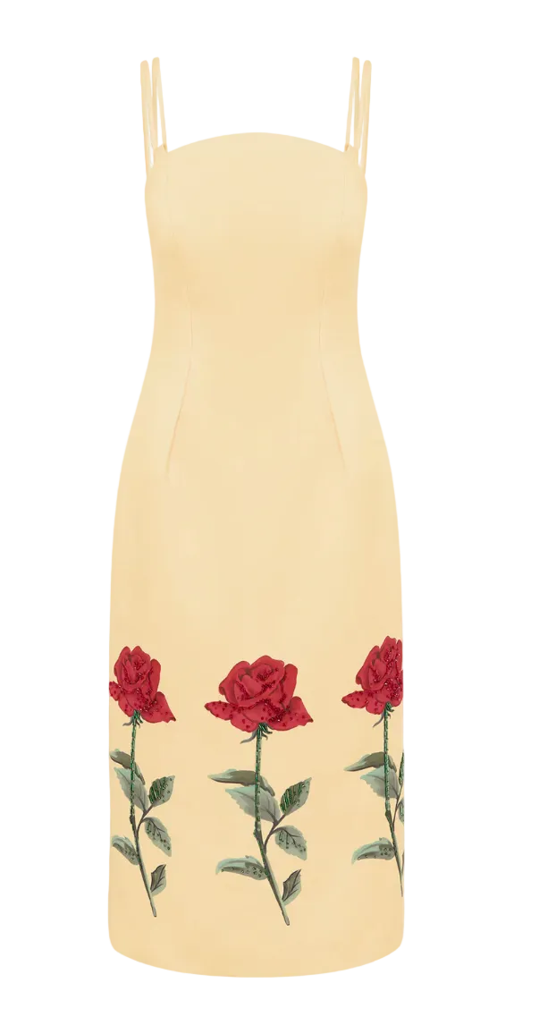 Polina Embellished Rose Midi Dress