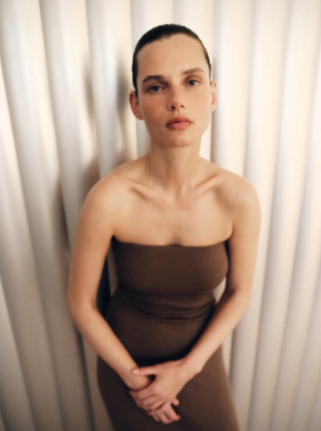 Silk Rib Strapless Fluid Dress